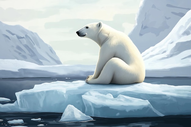 Polar bear on melting Arctic ice due to global climate change.